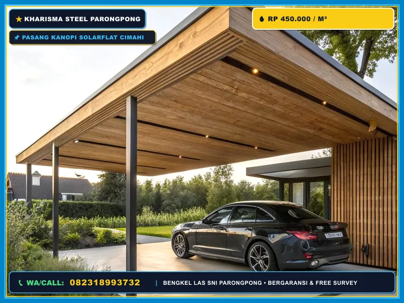 Struktur baja kanopi solarflat modern dengan desain rapi