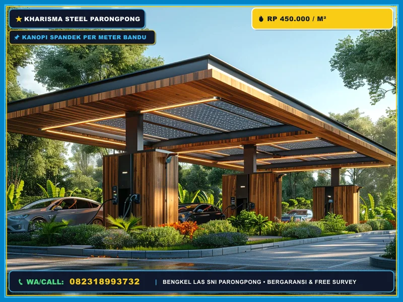 Kanopi spandek rumah minimalis dengan pagar besi