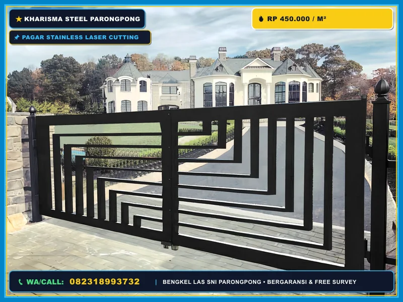 Panel laser cutting stainless steel pada rangka pagar rumah