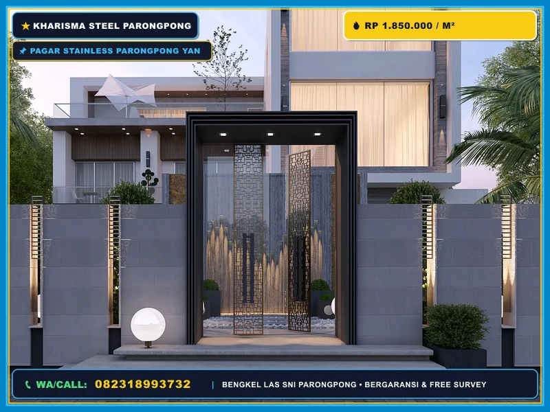 Pagar stainless steel rumah mewah dengan desain minimalis