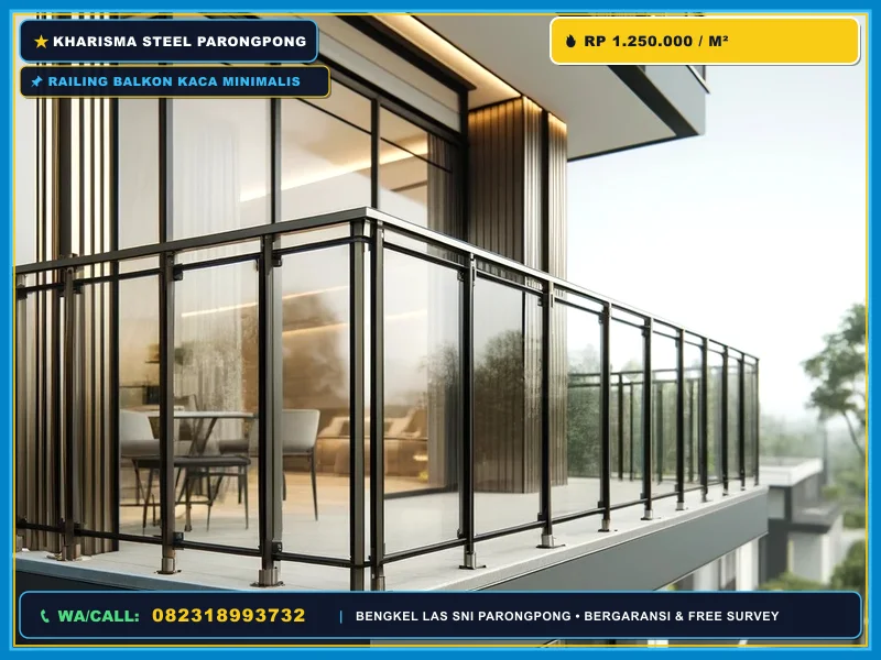 Proses pemasangan railing kaca balkon oleh tenaga profesional