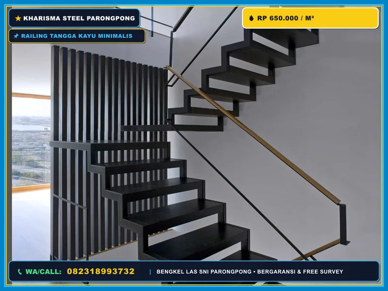Detail pengelasan railing tangga besi di bengkel las profesional