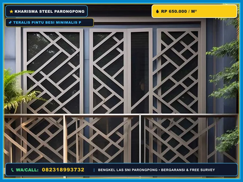 Pintu besi minimalis dengan teralis rumah modern