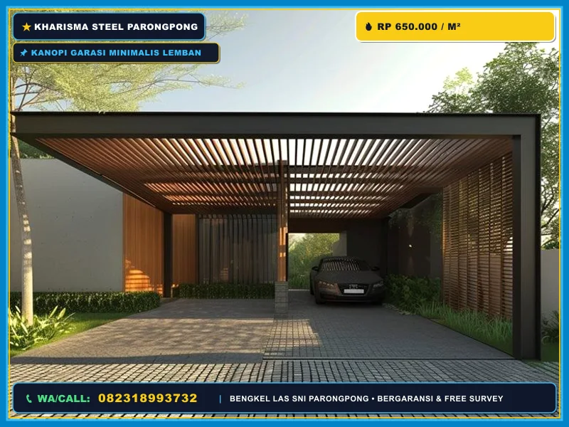 Rangka baja kanopi garasi rumah dengan desain minimalis modern